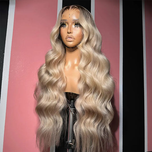 13x4 13x6 Ash Blonde Body Wave Human Hair Wig Transparent Lace