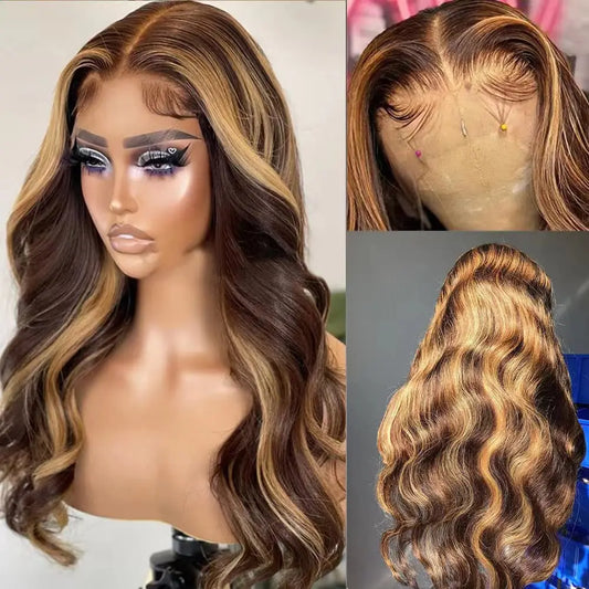 Ombré Highlight Wig Human Hair Body Wave Brazilian 13x4 13x6 Hd Lace