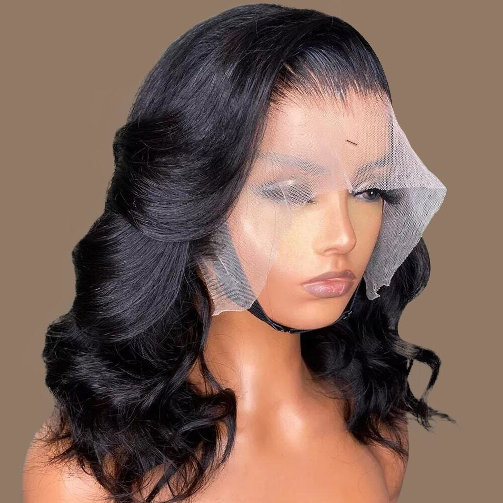 HD Human Hair Transparent Body T-Part Wave Bob Wig 13x4 13x6