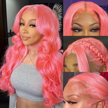 Preplucked HD Pink Body Wave Lace Front Wig 13x4 13x6 Human Hair Frontal Lace