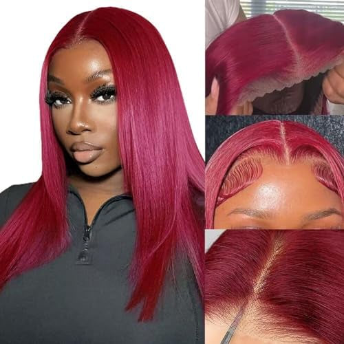 Ready To Wear Glueless Burgundy Human Hair PrePlucked Straight Hd Lace Frontal Wig