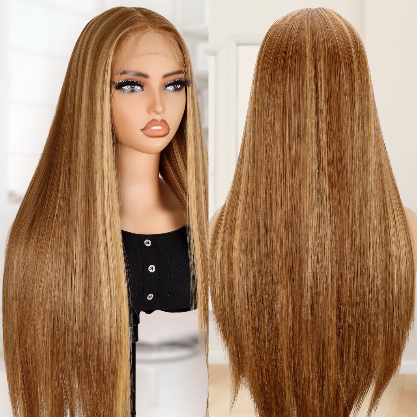 Transparent Honey Blonde/Ash Blonde Lace Frontal Straight Wig 180% Density Wig
