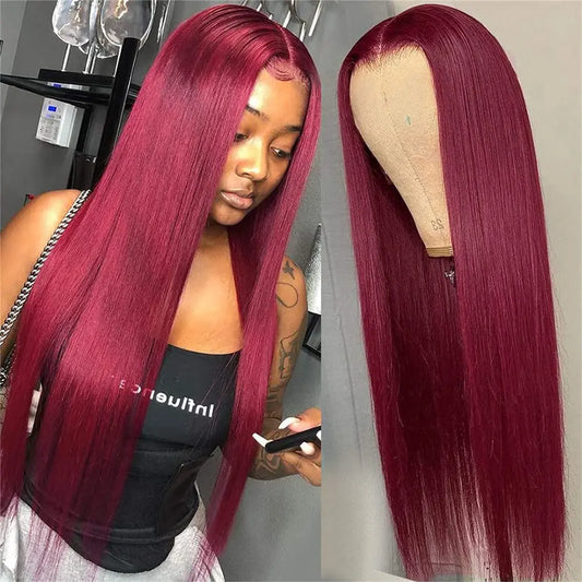 Burgundy Red Synthetic Lace Front Wig 13x4 Straight 24inch Wig