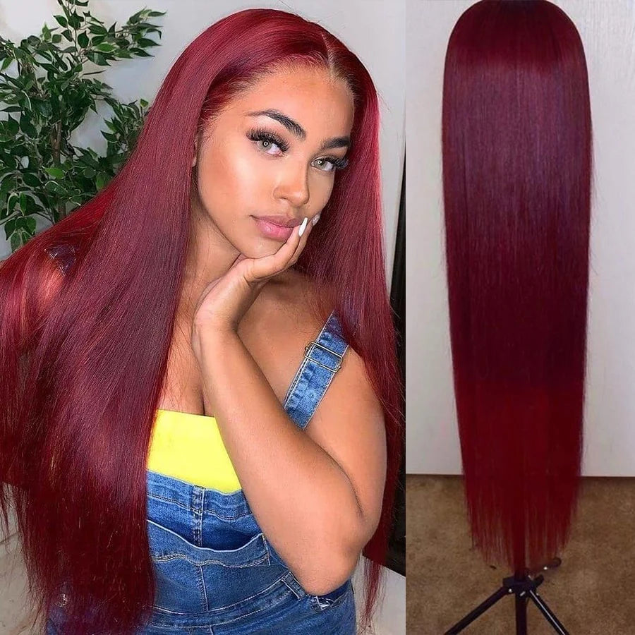 Burgundy Red Synthetic Lace Front Wig 13x4 Straight 24inch Wig
