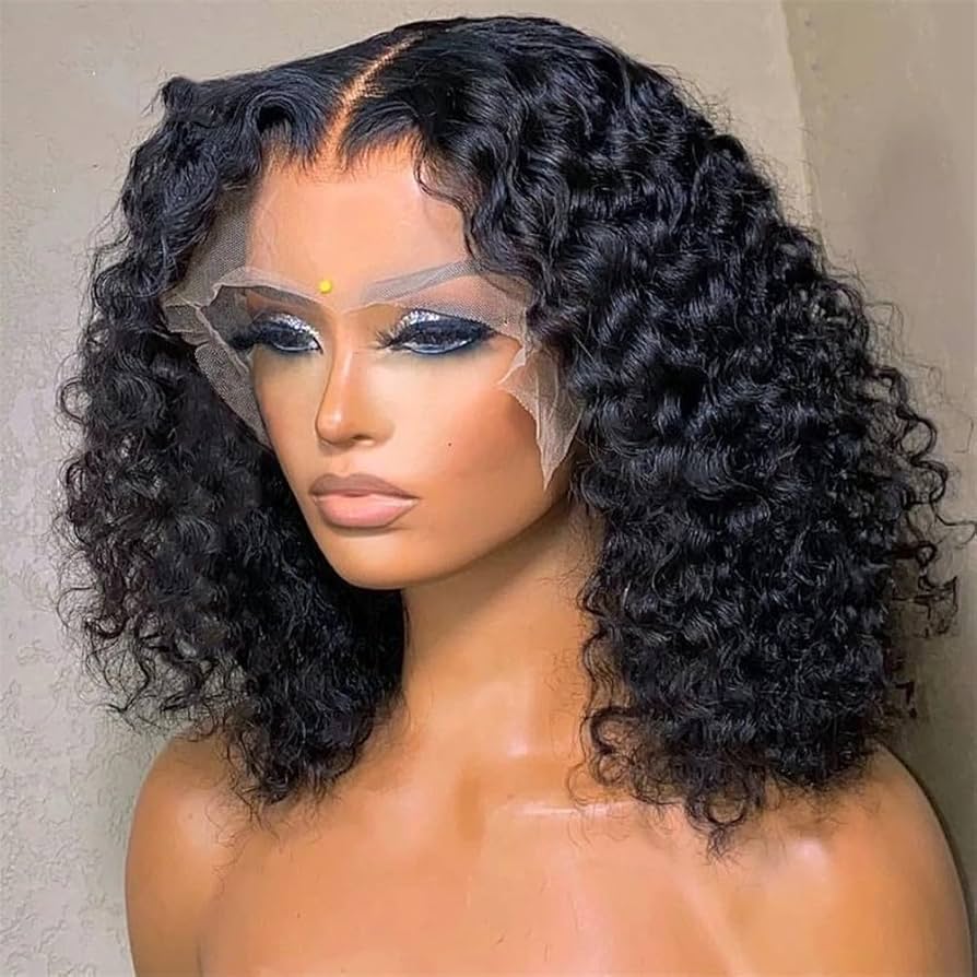 Short Curly Brazilian Human Hair Lace Front Wig 13X4 4x4 Closure Deep Wave Wig 180 Density