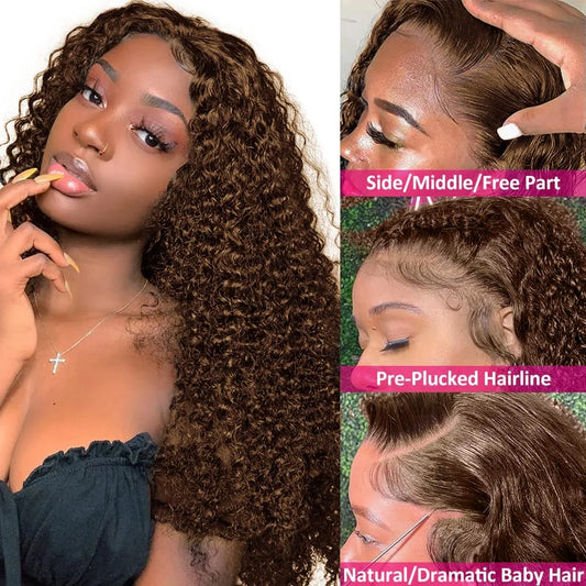 Hd Deep Wave Chocolate Brown Lace Frontal Wig Human Hair Curly Lace Front 180%