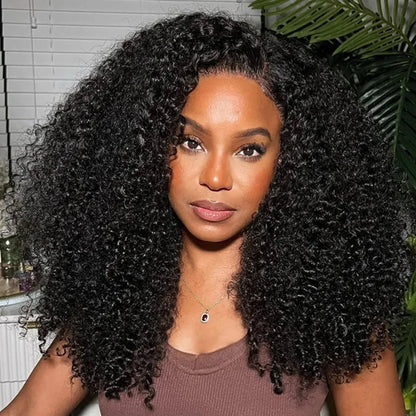 300% Density Kinky Curly Human Hair Wig Hd Transparent Lace Frontal Wig 13x4 Lace Wig 26” 28” 30”