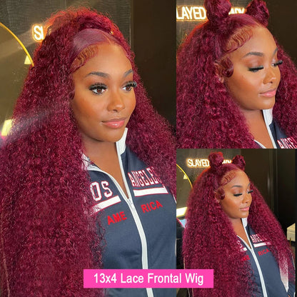 Curly Burgundy HD Lace Frontal Human Hair Wig Transparent Lace