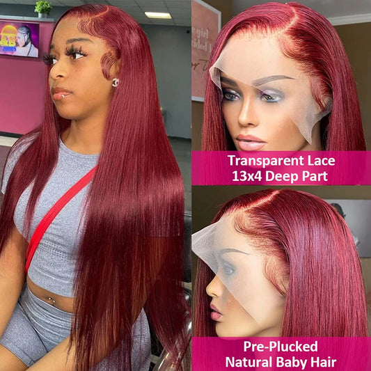 Burgundy 99j 13x4 13x6 Hd Lace Frontal Straight Hair Lace Front Wig