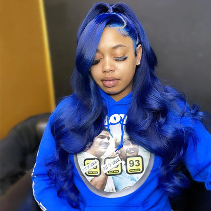 Royal Blue Transparent Pre Plucked Lace Front Human Hair Wig 13x4