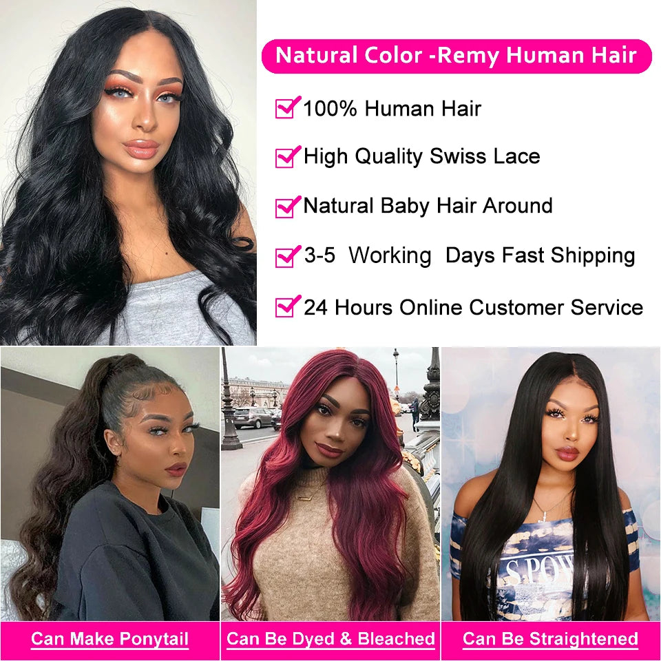 Glueless Brazilian Body Wave Wig 180% HD Transparent Lace Front Wig