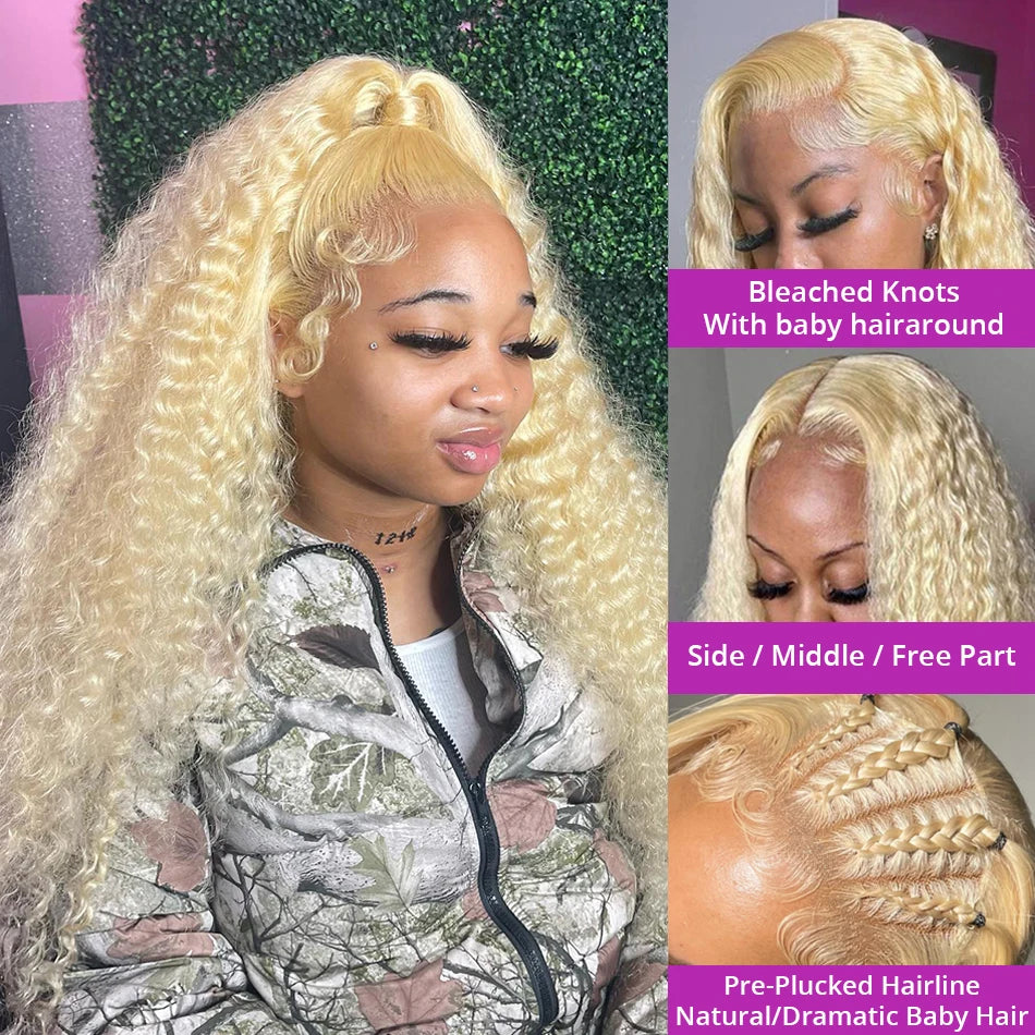 613 Deep Wave Blonde Human Hair Wig 13X6 Hd Lace Frontal Wig 13x4 Curly Lace Front