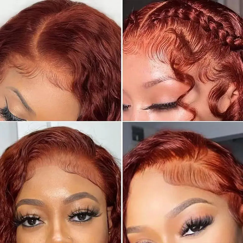 30 34 Inch Reddish Brown Deep Wave Frontal Wig 13X6 HD Lace Frontal Wig Colored Deep Wave 13x4 Lace Front Human Hair Wigs