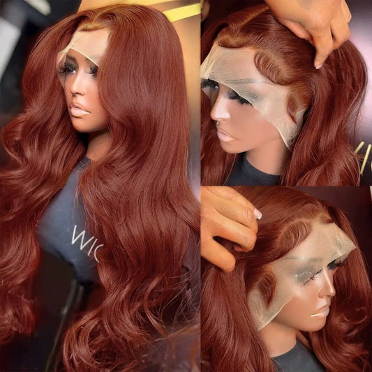 HD Reddish Brown Body Wave Lace Front Pre Plucked Human Hair Wig 180%
