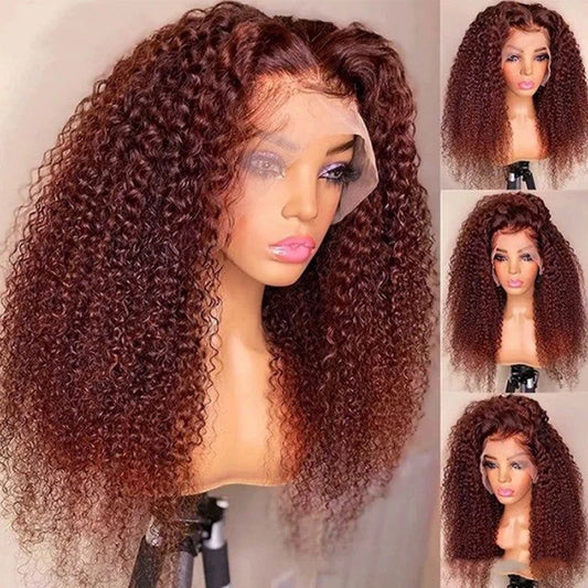 HD Transparent Reddish Brown Jerry Curly Lace Front Wig