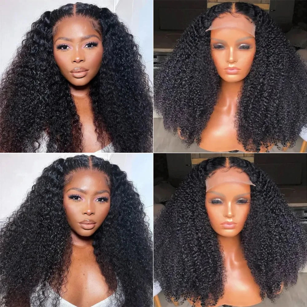 300% Density Kinky Curly Human Hair Wig Hd Transparent Lace Frontal Wig 13x4 Lace Wig 26” 28” 30”