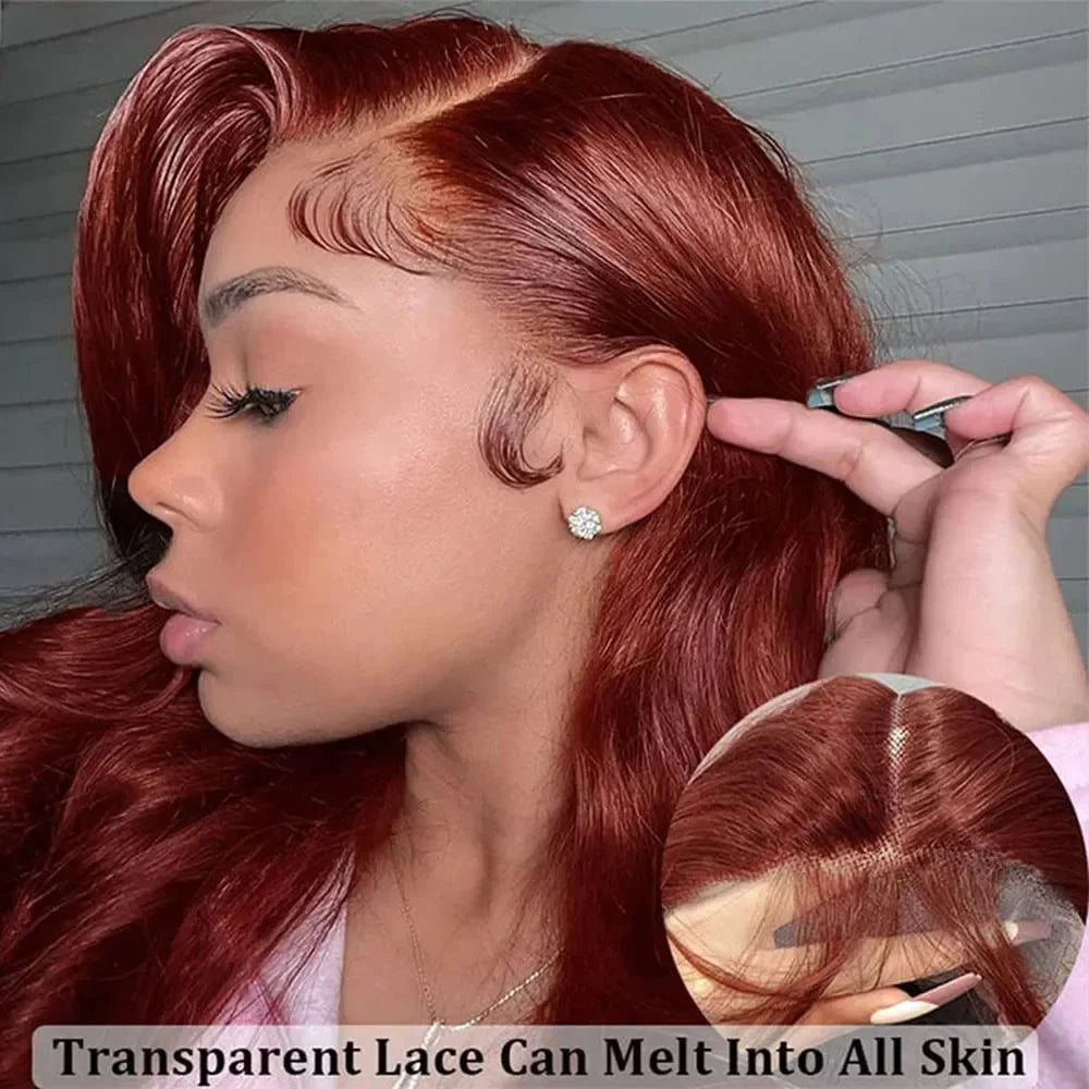 13x4 13x6 Reddish Brown Body Wave Lace Frontal Pre Plucked Human Hair Wig