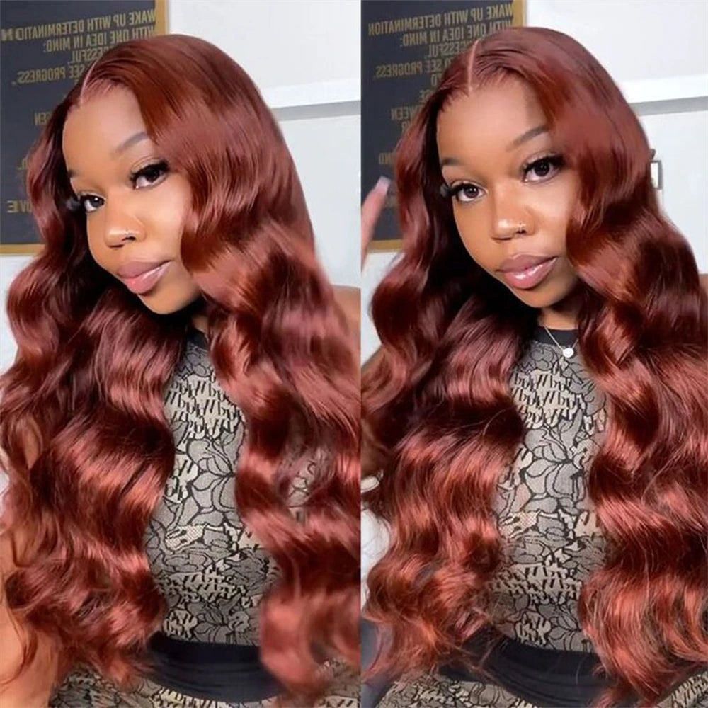 HD Reddish Brown Body Wave Lace Front Pre Plucked Human Hair Wig 180%