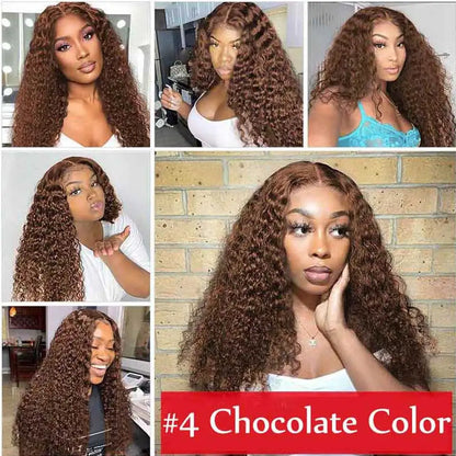 Hd Deep Wave Chocolate Brown Lace Frontal Wig Human Hair Curly Lace Front 180%