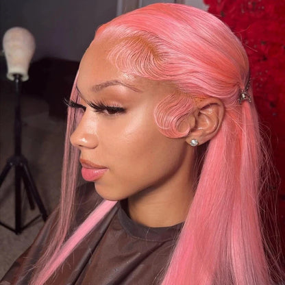 Straight Pink Brazilian Lace Front Wig 13x4 13x6 Hd Lace Frontal Wig