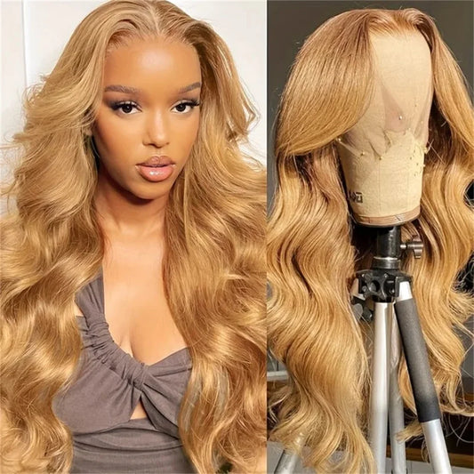 Transparent 13x4 Honey Blonde Lace Front Wig #27 Body Wave Human Hair Wig