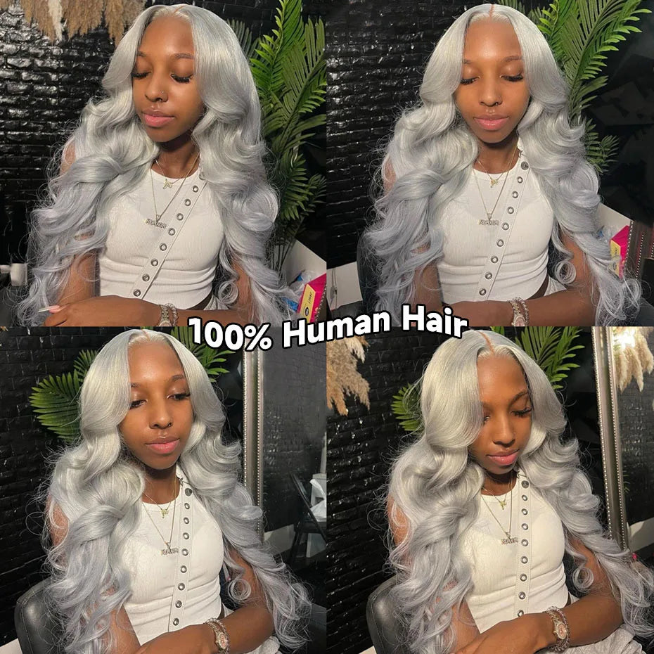 13x6 Transparent Silver Body Wave Lace Front Wig