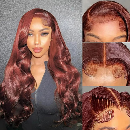 13x4 13x6 Reddish Brown Body Wave Lace Frontal Pre Plucked Human Hair Wig