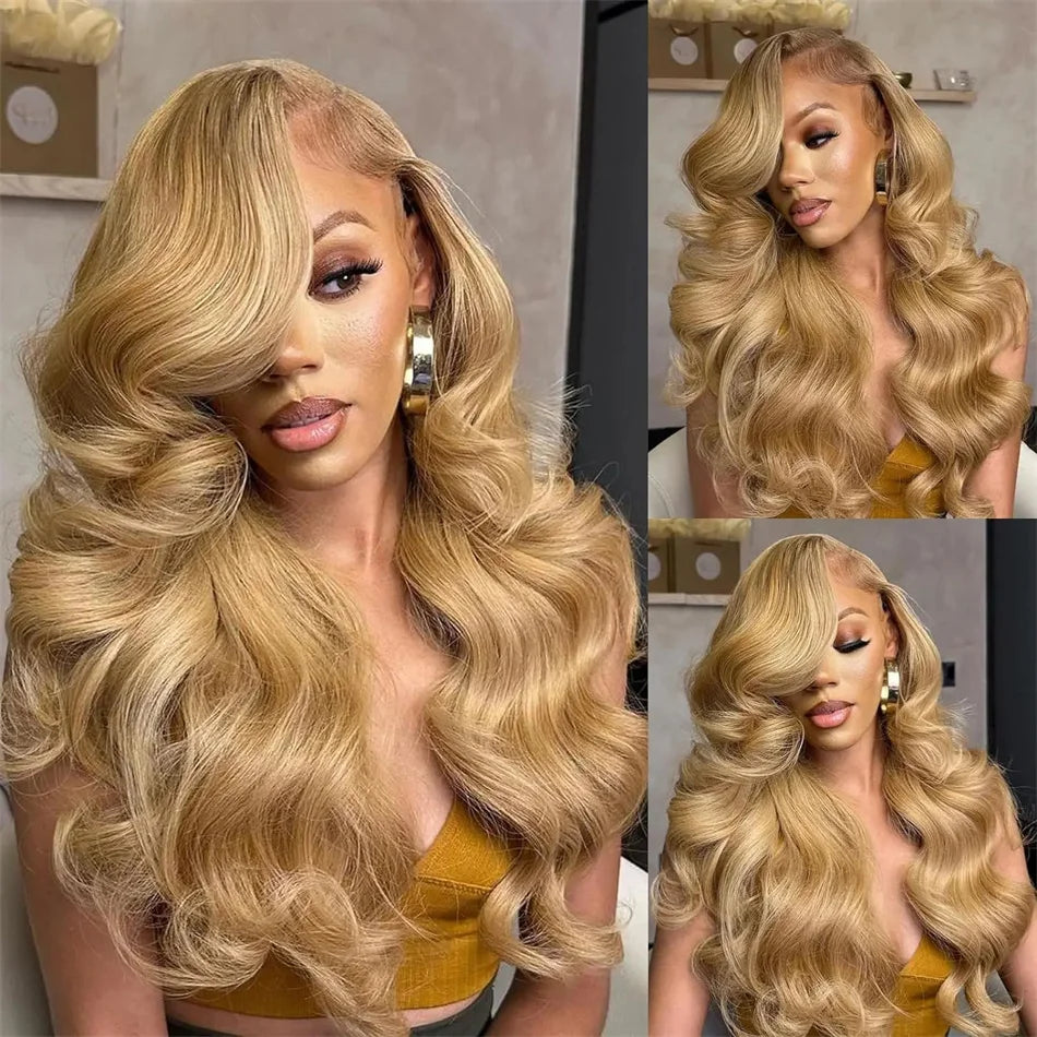 Transparent 13x4 Honey Blonde Lace Front Wig #27 Body Wave Human Hair Wig